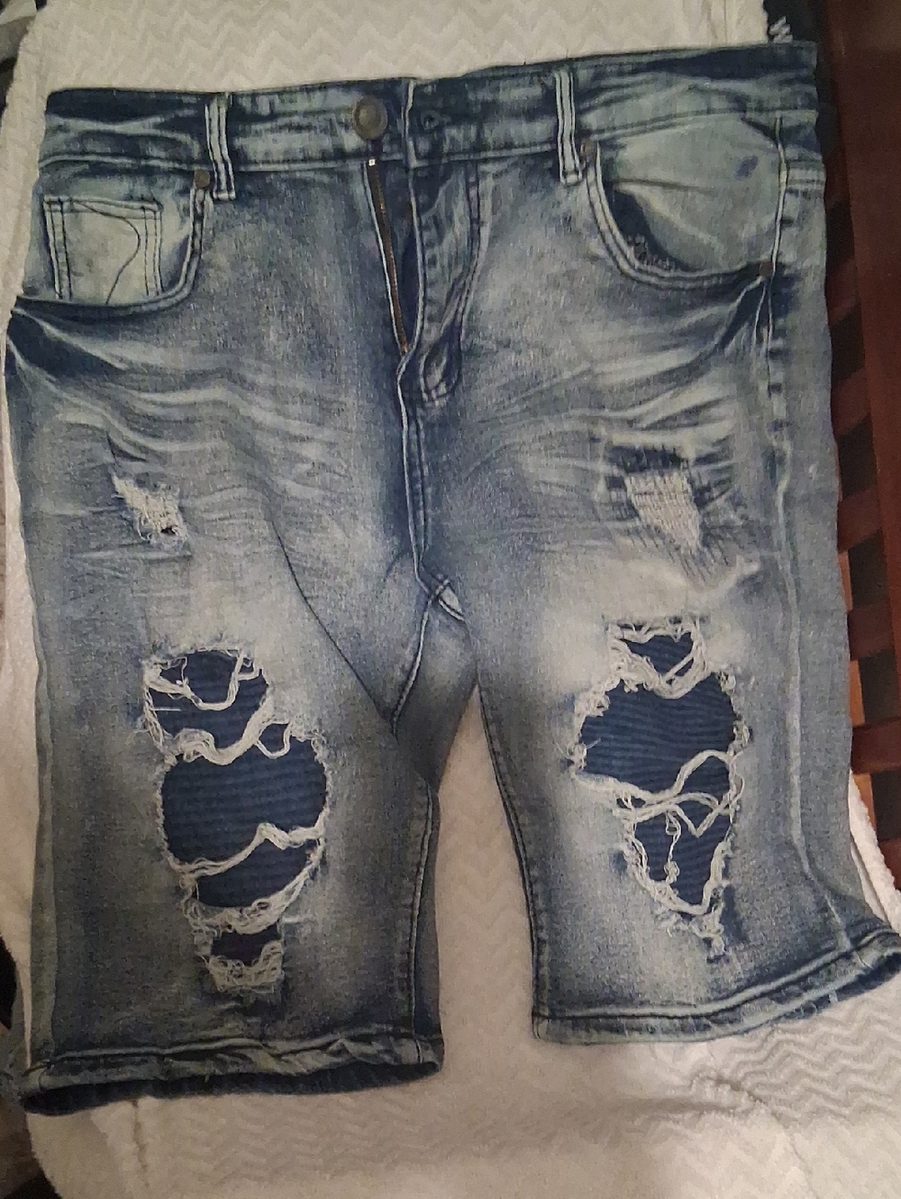 Men's Distressed Blue Denim Shorts